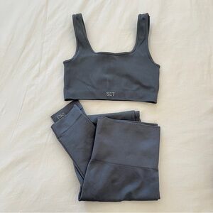 blue grey set active sculptflex bra and leggings set